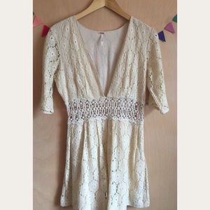 Free People Lace Floral Cream Dress